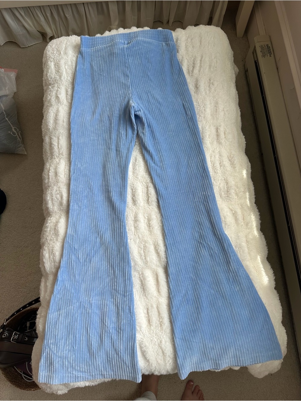 Aerie Groove On Velour High-Waisted Flare Pant - Light Blue Size S - Picture 6 of 7